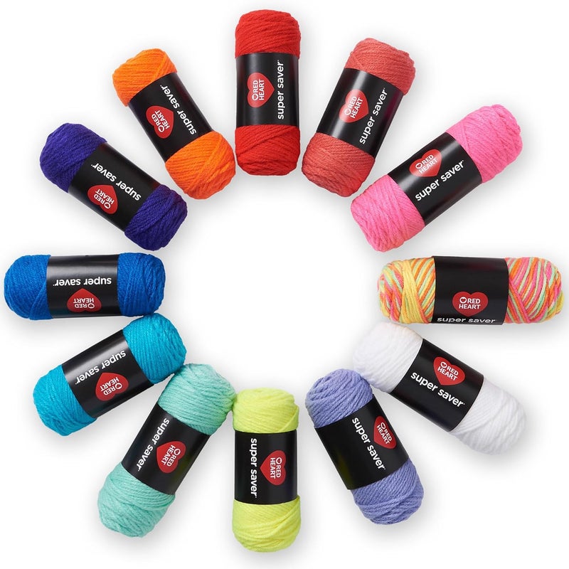 RED HEART Super Saver Yarn Super Craft Kit Brights, with 12 Pack of 50g/1.7 oz. 4 Medium Worsted Yarn for Knitting & Crocheting, 12 Colors, Perfect for Chunky Sweaters, Blankets, Amigurumi - Image 1